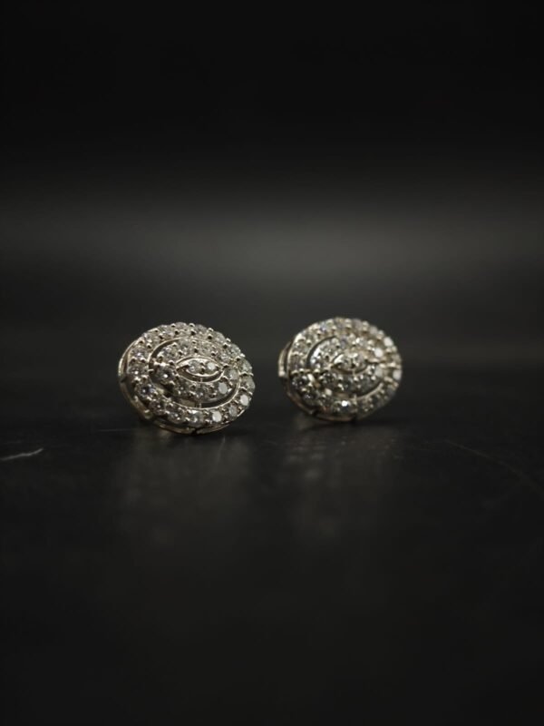 Oval Halo Cluster Moissanite Stud Earrings In 925 Sterling Silver.