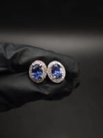 Sapphire CZ Blue Stud Earrings Oval Shape in 925 Sterling Silver.