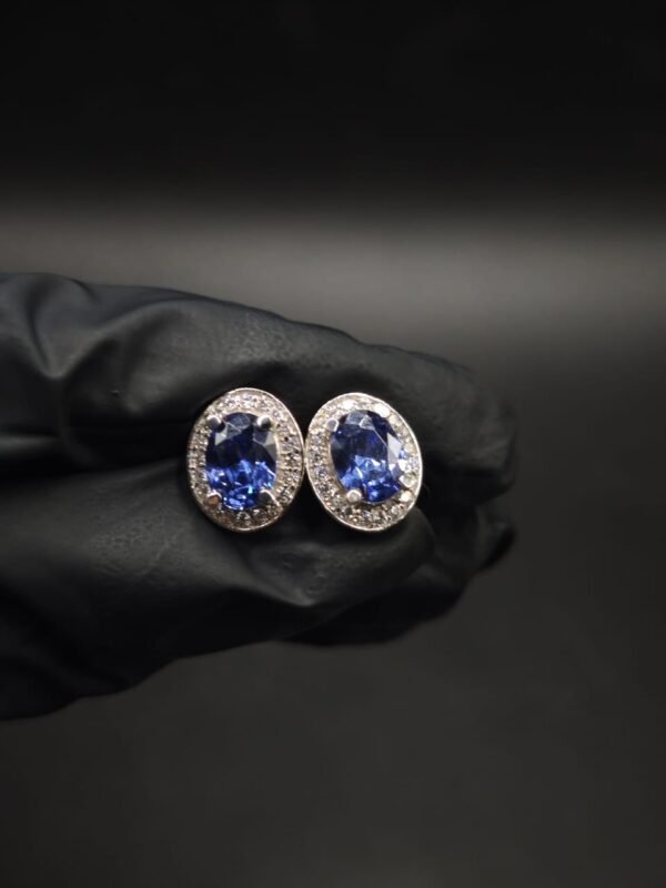 Sapphire CZ Blue Stud Earrings Oval Shape in 925 Sterling Silver.