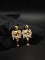 Praying Angel Moissanite Stud Earrings – Gold Finish Hip-Hop Jewelry