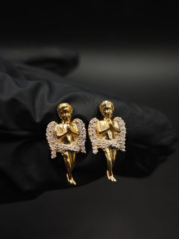 Praying Angel Moissanite Stud Earrings – Gold Finish Hip-Hop Jewelry