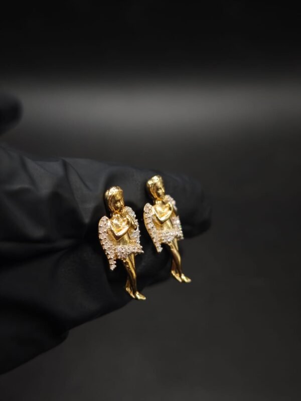 Praying Angel Moissanite Stud Earrings – Gold Finish Hip-Hop Jewelry