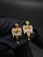 Praying Angel Moissanite Stud Earrings – Gold Finish Hip-Hop Jewelry