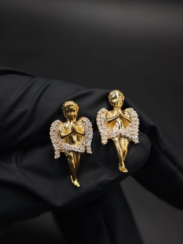 Praying Angel Moissanite Stud Earrings – Gold Finish Hip-Hop Jewelry