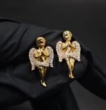Praying Angel Moissanite Stud Earrings – Gold Finish Hip-Hop Jewelry