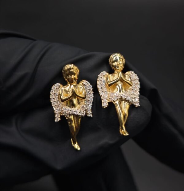 Praying Angel Moissanite Stud Earrings – Gold Finish Hip-Hop Jewelry