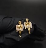 Praying Angel Moissanite Stud Earrings – Gold Finish Hip-Hop Jewelry