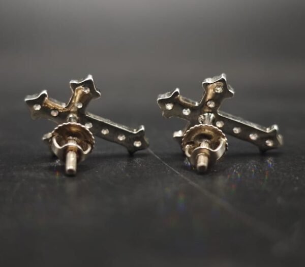 Real Moissanite Cross Stud Earrings For Women's Wear In 925 Sterling Silver.