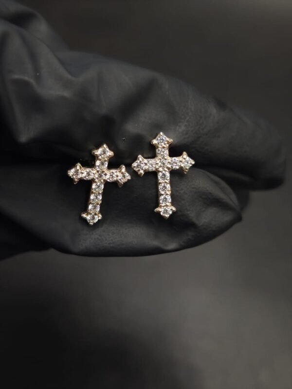 Real Moissanite Cross Stud Earrings For Women's Wear In 925 Sterling Silver.