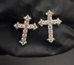 Real Moissanite Cross Stud Earrings For Women's Wear In 925 Sterling Silver.