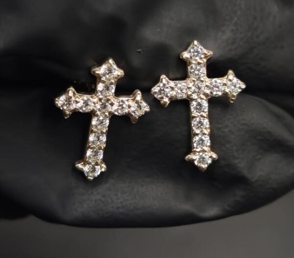 Real Moissanite Cross Stud Earrings For Women's Wear In 925 Sterling Silver.