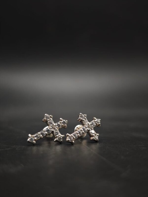 Real Moissanite Cross Stud Earrings For Women's Wear In 925 Sterling Silver.