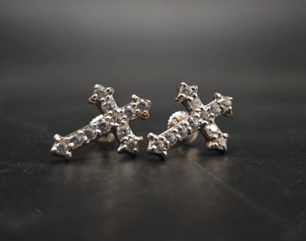 Real Moissanite Cross Stud Earrings For Women's Wear In 925 Sterling Silver.