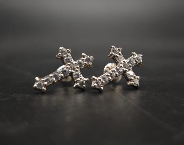 Real Moissanite Cross Stud Earrings For Women's Wear In 925 Sterling Silver.