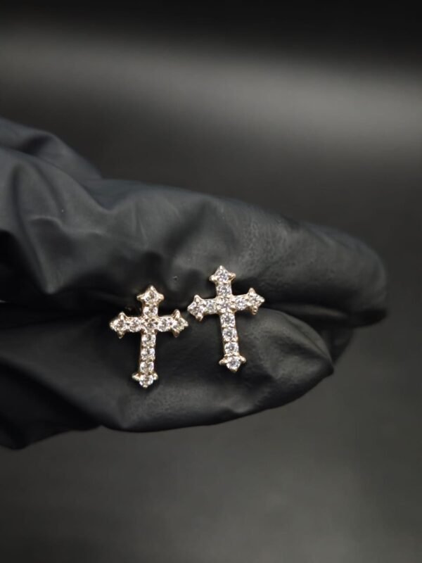 Real Moissanite Cross Stud Earrings For Women's Wear In 925 Sterling Silver.