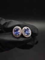 Sapphire CZ Blue Stud Earrings Oval Shape in 925 Sterling Silver.