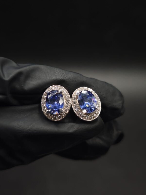 Sapphire CZ Blue Stud Earrings Oval Shape in 925 Sterling Silver.