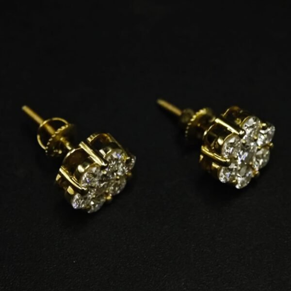 Floral Cluster Moissanite Stud Earrings In 925 Sterling Silver.
