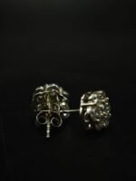 Real Floral Cluster Moissanite Stud Earrings in 925 Sterling Silver.