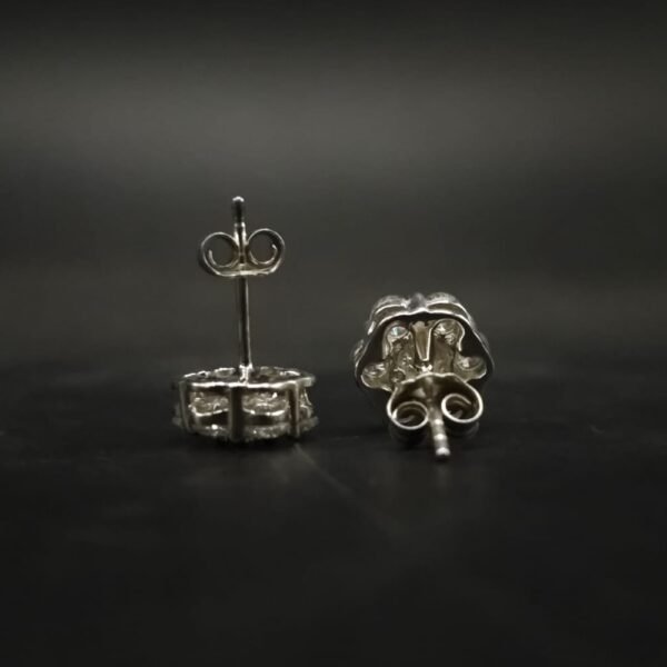 Real Floral Cluster Moissanite Stud Earrings in 925 Sterling Silver.