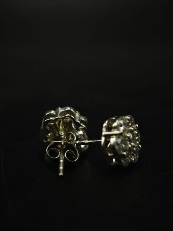 Real Floral Cluster Moissanite Stud Earrings in 925 Sterling Silver.