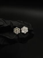 Real Floral Cluster Moissanite Stud Earrings in 925 Sterling Silver.