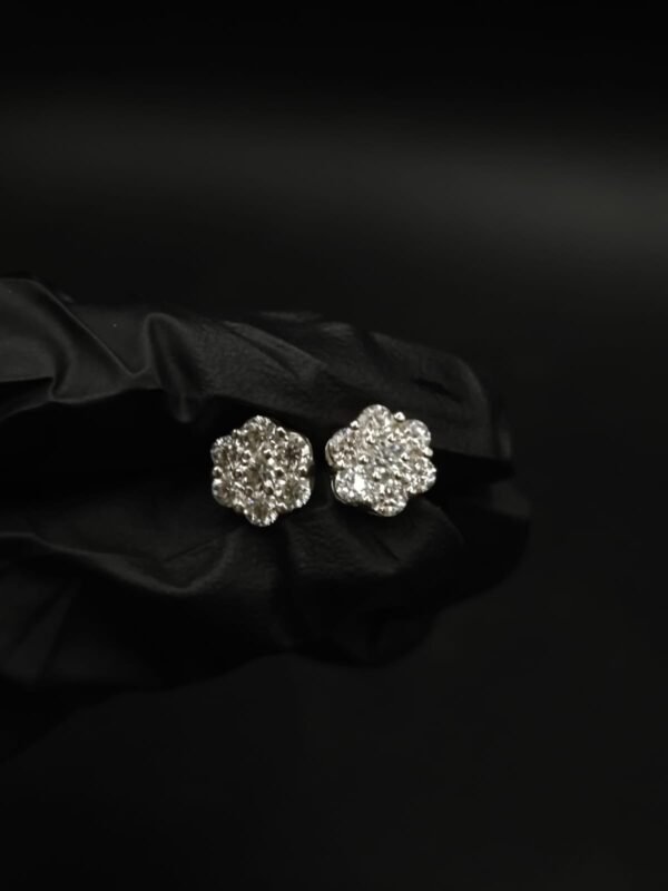 Real Floral Cluster Moissanite Stud Earrings in 925 Sterling Silver.