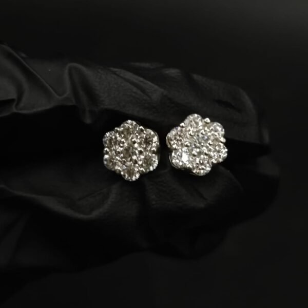 Real Floral Cluster Moissanite Stud Earrings in 925 Sterling Silver.