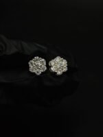 Real Floral Cluster Moissanite Stud Earrings in 925 Sterling Silver.