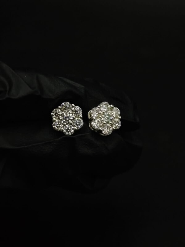Real Floral Cluster Moissanite Stud Earrings in 925 Sterling Silver.