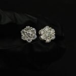 Real Floral Cluster Moissanite Stud Earrings in 925 Sterling Silver.