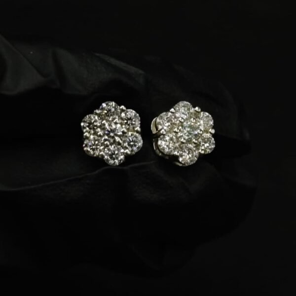 Real Floral Cluster Moissanite Stud Earrings in 925 Sterling Silver.