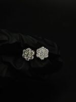 Real Floral Cluster Moissanite Stud Earrings in 925 Sterling Silver.