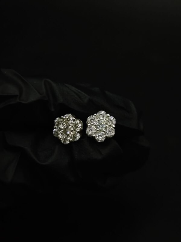 Real Floral Cluster Moissanite Stud Earrings in 925 Sterling Silver.