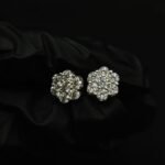 Real Floral Cluster Moissanite Stud Earrings in 925 Sterling Silver.