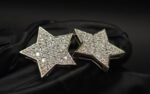 Brilliant Star Shape Moissanite Stud Earrings Pave Set In 925 Sterling Silver.