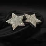 Brilliant Star Shape Moissanite Stud Earrings Pave Set In 925 Sterling Silver.
