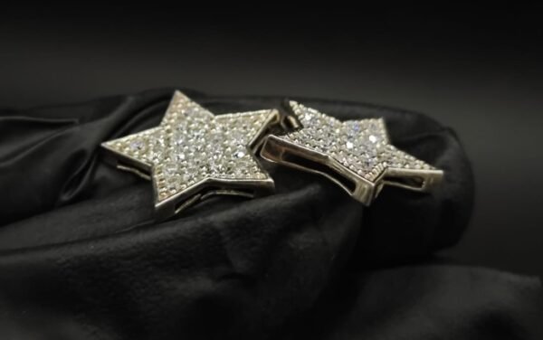 Brilliant Star Shape Moissanite Stud Earrings Pave Set In 925 Sterling Silver.
