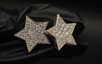 Brilliant Star Shape Moissanite Stud Earrings Pave Set In 925 Sterling Silver.