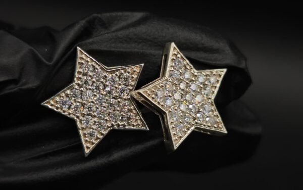 Brilliant Star Shape Moissanite Stud Earrings Pave Set In 925 Sterling Silver.