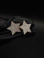 Brilliant Star Shape Moissanite Stud Earrings Pave Set In 925 Sterling Silver.