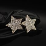 Brilliant Star Shape Moissanite Stud Earrings Pave Set In 925 Sterling Silver.