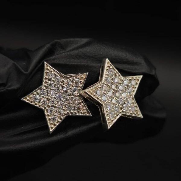 Brilliant Star Shape Moissanite Stud Earrings Pave Set In 925 Sterling Silver.
