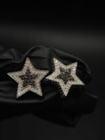 Star Moissanite Stud Earrings Two Tone 925 Sterling Silver Women Jewelry
