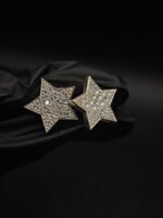 Brilliant Star Shape Moissanite Stud Earrings Pave Set In 925 Sterling Silver.