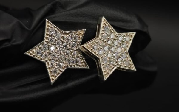 Brilliant Star Shape Moissanite Stud Earrings Pave Set In 925 Sterling Silver.
