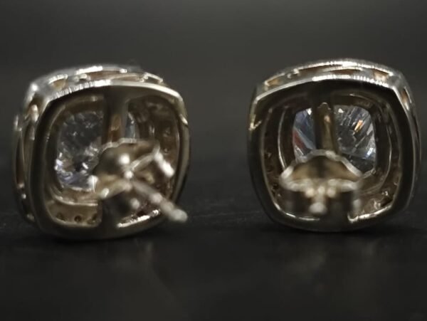 Real Moissanite Stud Earrings Cushion Shape in 925 Sterling Silver.