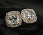 Real Moissanite Stud Earrings Cushion Shape in 925 Sterling Silver.