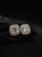Real Moissanite Stud Earrings Cushion Shape in 925 Sterling Silver.