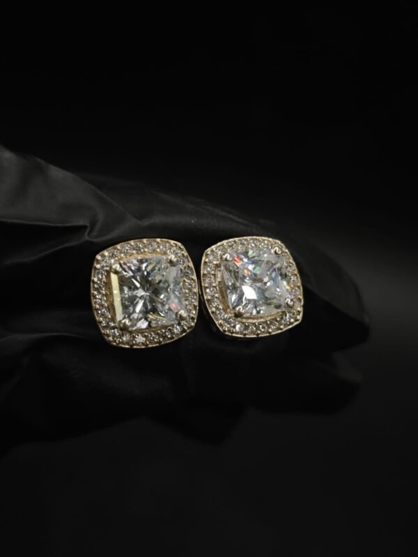 Real Moissanite Stud Earrings Cushion Shape in 925 Sterling Silver.
